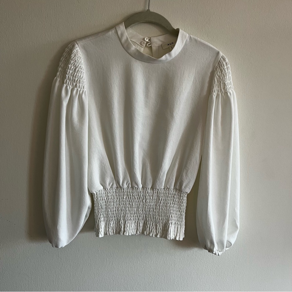 A.L.C Rose Smocked Long Sleeve Top In White Size 4